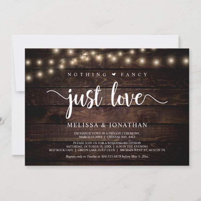 Invitación Nothing Fancy, Just Love, Elopamiento con Luces de (Anverso)