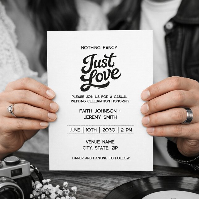 Invitación Nothing Fancy Just Love Invitation | Black & White (Subido por el creador)