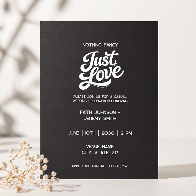 Invitación Nothing Fancy Just Love Invitation | White Black  (Subido por el creador)