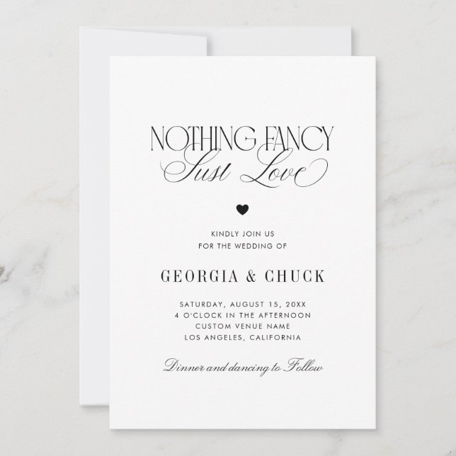 Invitación Nothing Fancy Just Love Luxe Script Photo Wedding (Anverso)