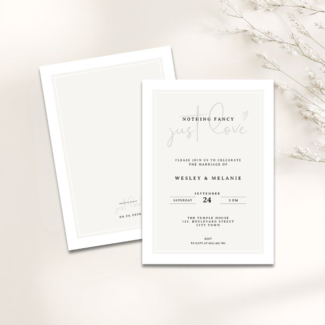 Invitación Nothing Fancy Just Love Minimal Elegant Wedding (Nothing fancy just love minimalist wedding invitation)