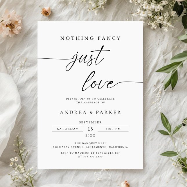 Invitación Nothing Fancy Just Love, Minimalist Casual Wedding (Subido por el creador)