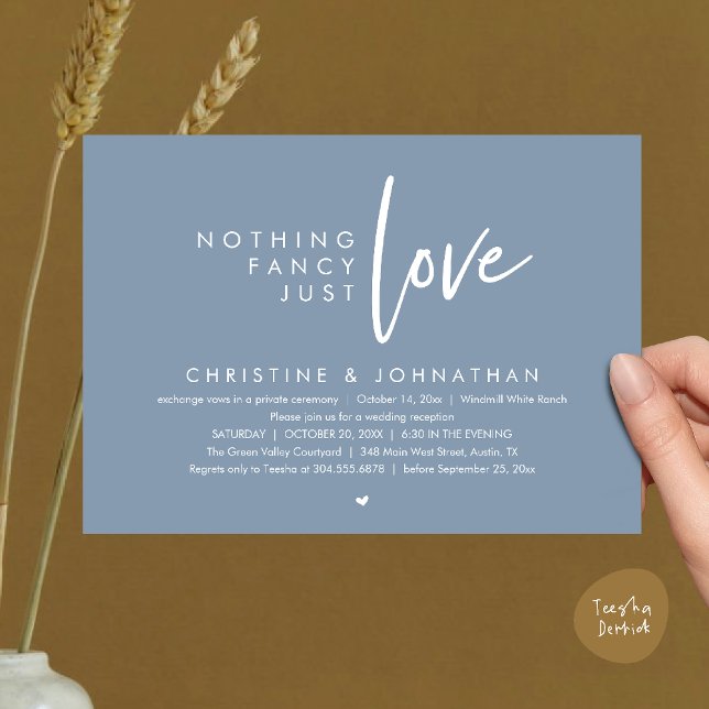 Invitación Nothing Fancy, Just Love, Modern Wedding Reception (Nothing Fancy, Just Love, Modern Wedding Reception Dinner Lunch Brunch Invitation Card Dusty Blue)