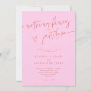 Invitación Nothing Fancy Just Love Naranja Rosa Boda
