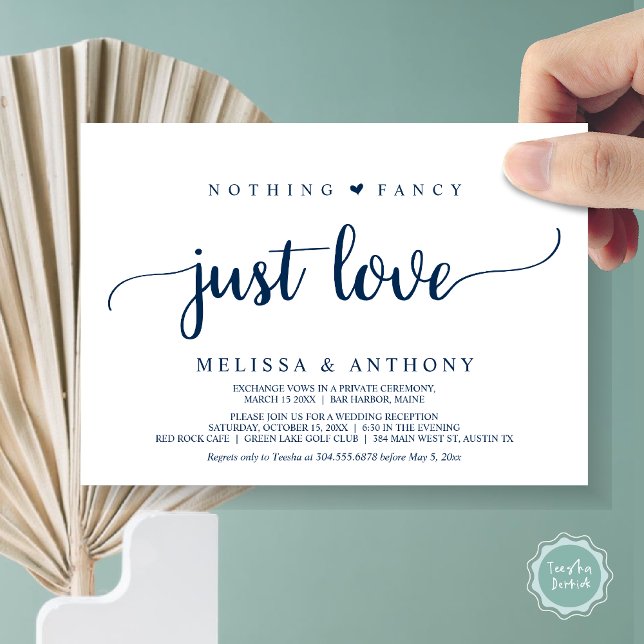 Invitación Nothing Fancy Just Love, Navy blue, elopement (Nothing Fancy Just Love, Elopement, Rustic Wedding Invitation Card, in Navy Blue)