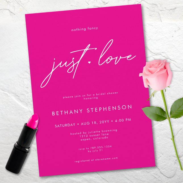 Invitación Nothing Fancy Just Love Pink Minimal Bridal Shower (Nothing Fancy Just Love Pink Minimal Bridal Shower Invitation)