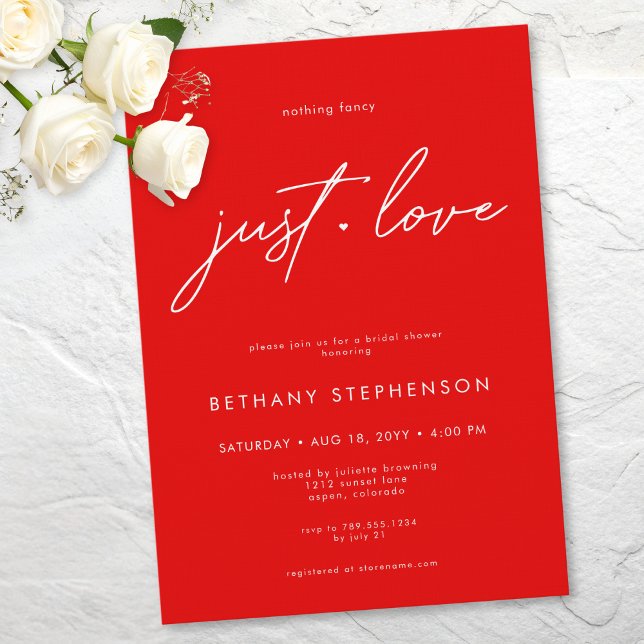 Invitación Nothing Fancy Just Love Red Minimal Bridal Shower (Nothing Fancy Just Love Red Minimal Bridal Shower Invitation)