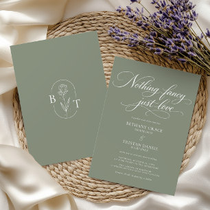 Invitación Nothing Fancy Just Love Sage Green Guión de Boda