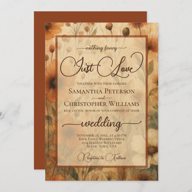 Invitación Nothing Fancy Just Love Sienna Boho Floral Wedding (Anverso / Reverso)