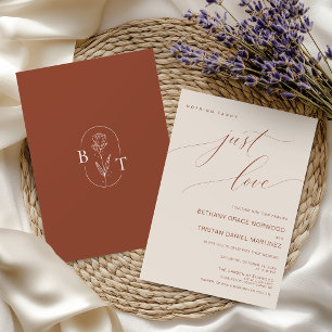 Invitación Nothing Fancy Just Love Terracotta Guión de Boda