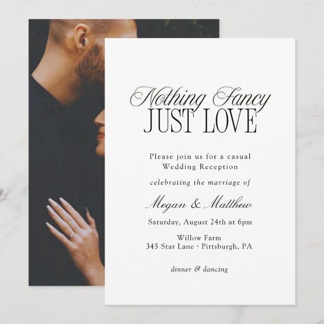 Invitación Nothing Fancy Just Love Wedding Reception (Anverso / Reverso)