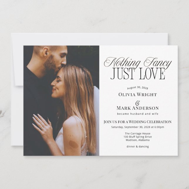Invitación Nothing Fancy Just Love Wedding Reception (Anverso)