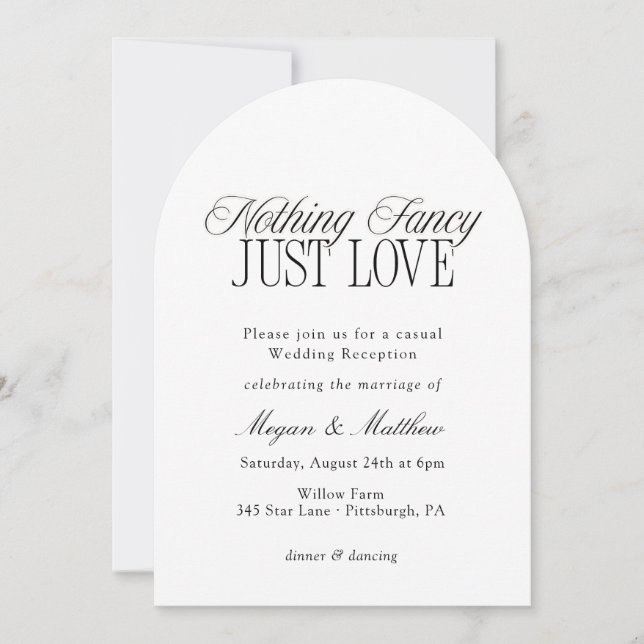 Invitación Nothing Fancy Just Love Wedding Reception (Anverso)