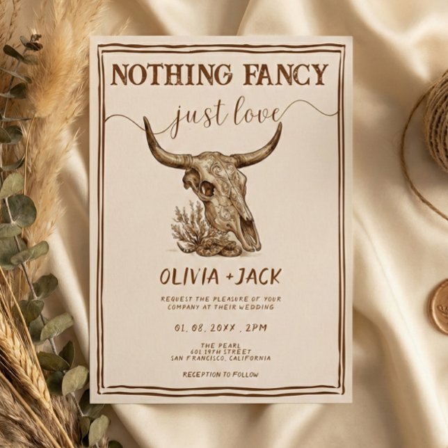 Invitación Nothing Fancy Just Love Western Cow Skull Wedding (Subido por el creador)
