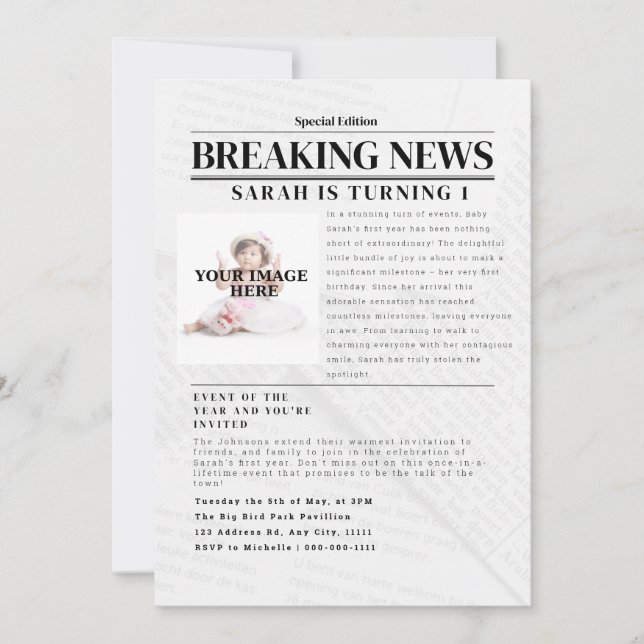 Invitación Noticias de última hora personalizadas: Fiesta de  (Anverso)