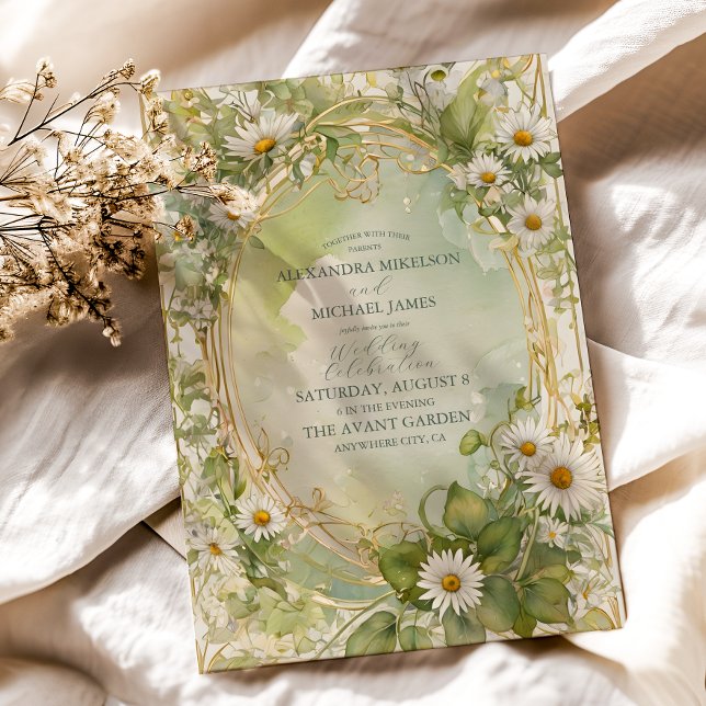 Invitación Nouveau Daisies Ivory Green Boda (Subido por el creador)