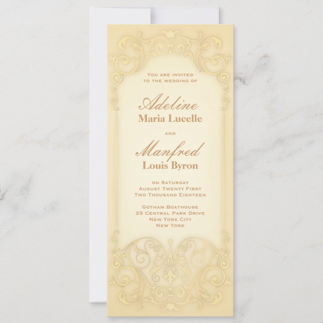 Invitación Nouveau Victorian: Boda de la Alegría de Oro Pálid (Anverso)