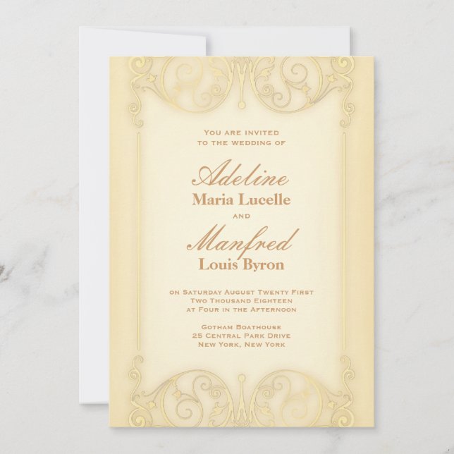 Invitación Nouveau Victorian: Boda de la Alegría de Oro Pálid (Anverso)