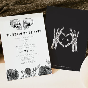 Invitación NOVA Til Death Cráneo gótico Boda Floral Negro I
