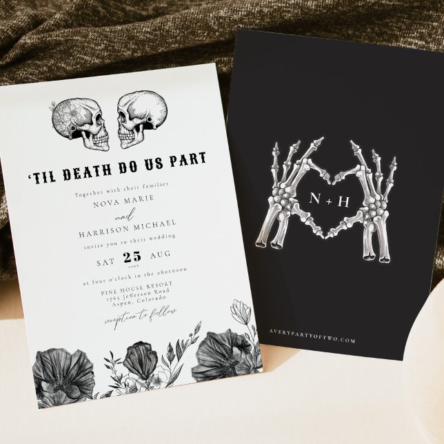 Invitación NOVA Til Death Cráneo gótico Boda Floral Negro I (Subido por el creador)
