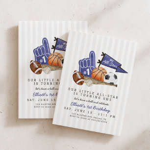 Invitación Novato del Año 1er Cumpleaños Deportes de Chicos