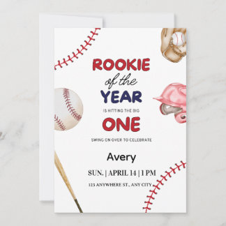 Invitación Novato del Año Béisbol 1er Cumpleaños 