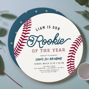 Invitación Novato del Año Béisbol 1er Cumpleaños Círculo