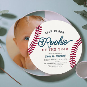 Invitación Novato del Año Béisbol 1er Cumpleaños Foto