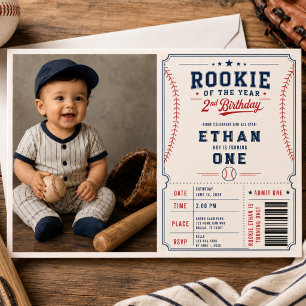 Invitación Novato del Año Béisbol foto 2do Cumpleaños
