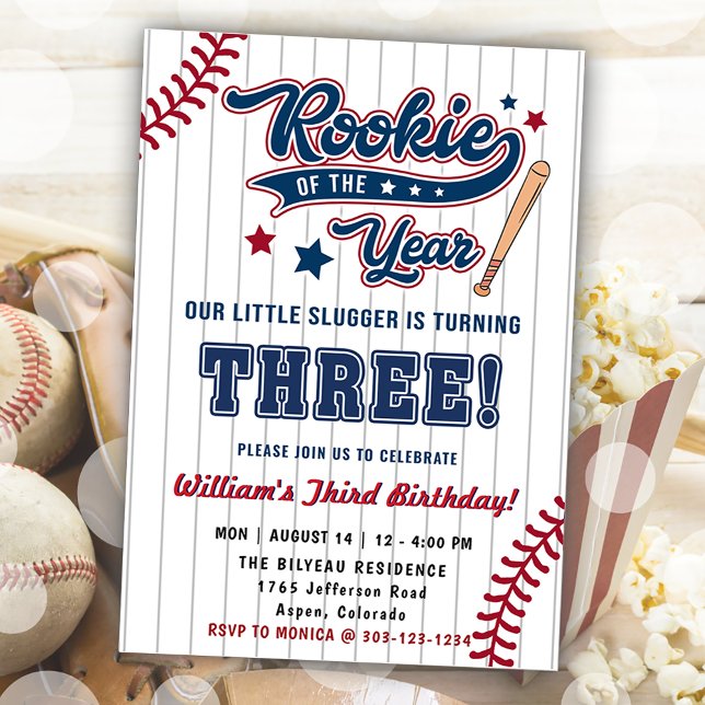 Invitación Novato del año Béisbol Tercer cumpleaños (Subido por el creador)