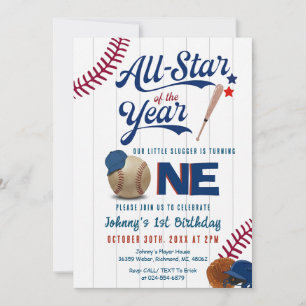 Invitación Novato del año de cumpleaños número uno de béisbol