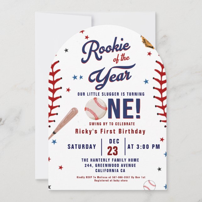Invitación Novato del Año en el Béisbol (Anverso)