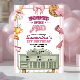 Invitación Novato del Año Tema Béisbol Rosa Púrpura