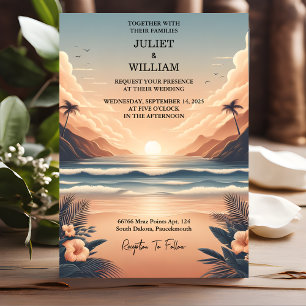 Invitación Nove boda de destino de la playa de veraneo de pri
