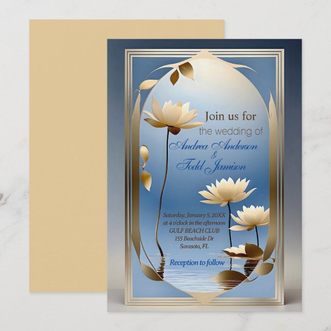 Invitación Noveau Art Nouveau flor boda (Anverso / Reverso)