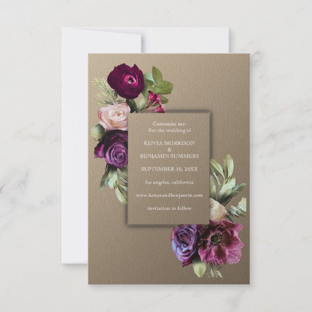 Invitación Noveau de arte, oro, arte deco, victoriano, boda,  (Anverso)