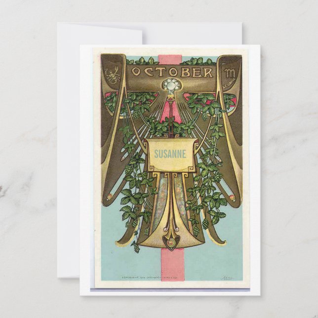 Invitación Noveau Octubre Scorpio zodiac cumpleaños Invitació (Anverso)