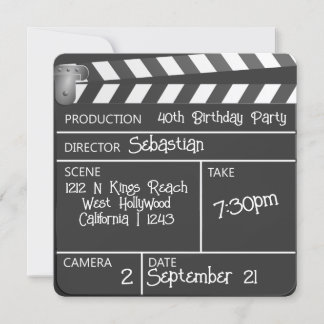 Invitación Novedad Cine Personalizado Clapperboard Cumpleaños