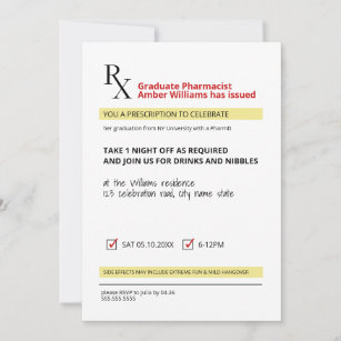 Invitación Novedad Divertida Rx Receta Licenciatura en farmac