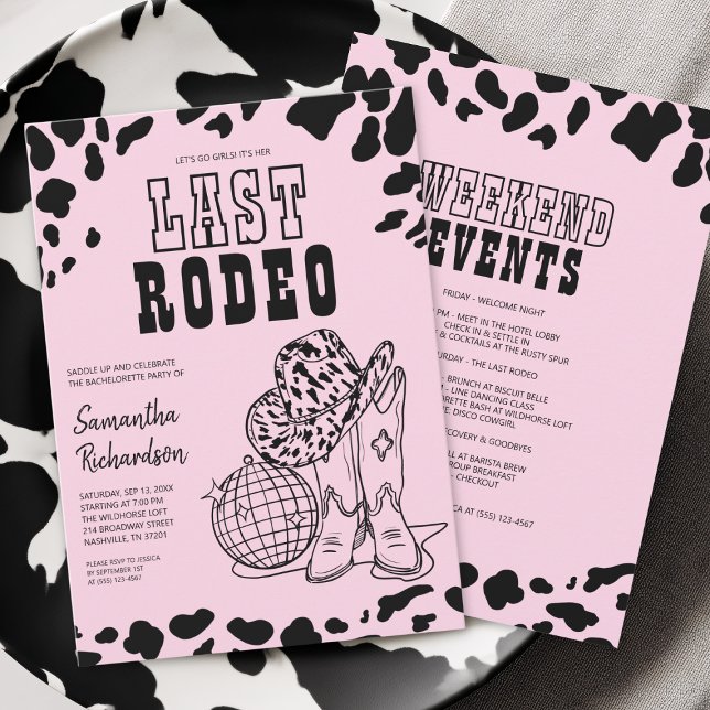 Invitación Novedades de Bachelorette Rosa Nashville (Cowgirl Nashville Pink Bachelorette Party Weekend Invitation)