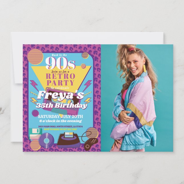 Invitación Novedades de los años 90 Fiesta femenina 90 Foto (Anverso)