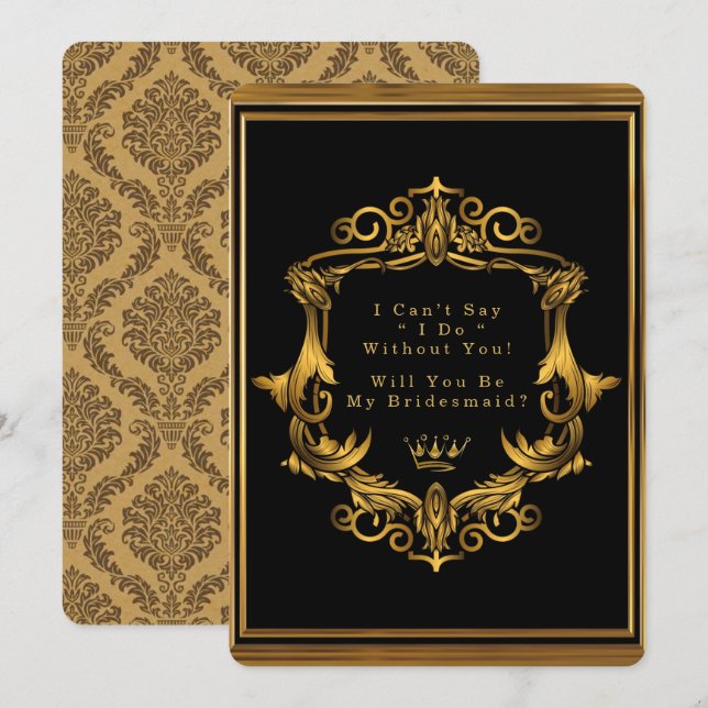 Invitación Novedades reales de oro negro serás mi dama de hon (Anverso / Reverso)