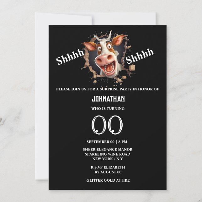 Invitación Novedosa vaca enfrenta fiesta de cumpleaños sorpre (Anverso)