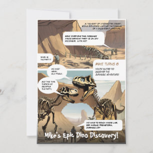 Invitación Novela Gráfica Aventura Prehistórica Cumpleaños