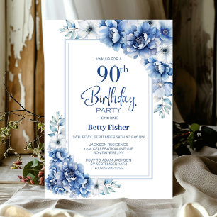 Invitación Novena fiesta de cumpleaños 90 de la floral azul m