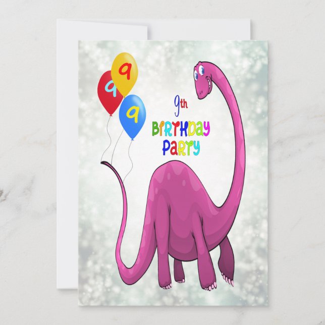 Invitación Novena fiesta de cumpleaños de Dinosaurio (Anverso)
