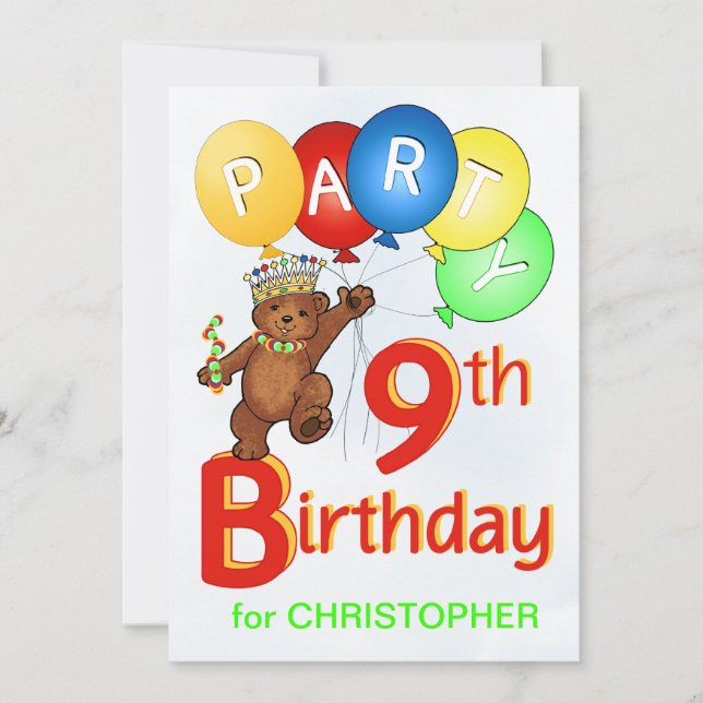 Invitación Novena fiesta de cumpleaños de Royal Teddy Bear (Anverso)