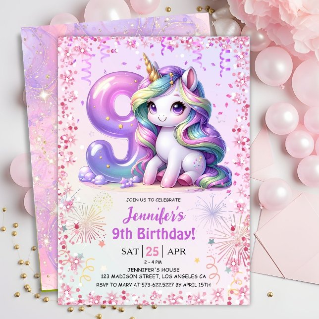 Invitación Novena fiesta de cumpleaños de unicornio mágico pa (Subido por el creador)