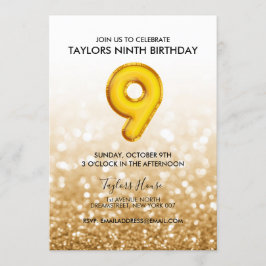 Invitación Novena fiesta de cumpleaños del Purpurina de globo