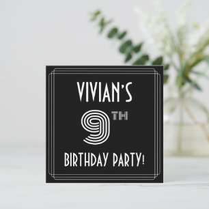 Invitación Novena Fiesta de Cumpleaños: Estilo Art Deco con N